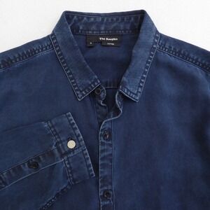 The Kooples Fitted Dark Wash Blue Chambray Denim Shirt Men's Size Small Fitted